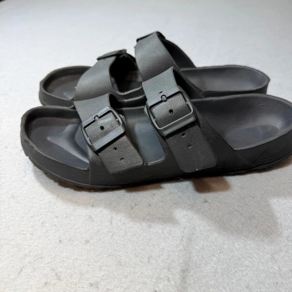 Black EVA Slip On Sandals Size L 9 10 Adjustable‎ Buckle Comfort Beach Pool cas